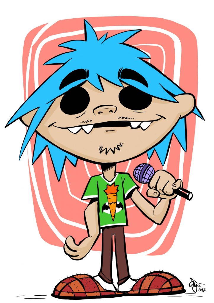 2D from the first ever "virtual" band, Gorillaz which comprised mostly of the UK alternative rock group "Blur" and featured different rappers usually doing the lion's share of the work when it came to the vocals on most of the songs, the artistic wackiness and beauty of the animated music videos more than made up for this